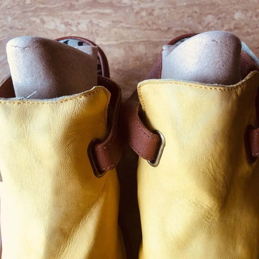 Fly London Wena Yellow Open-Toe Leather Size 11-11.5 W Heel Repair See Pic